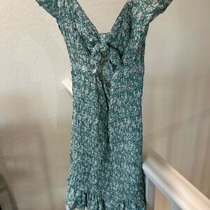 Ruched Floral Green Dress